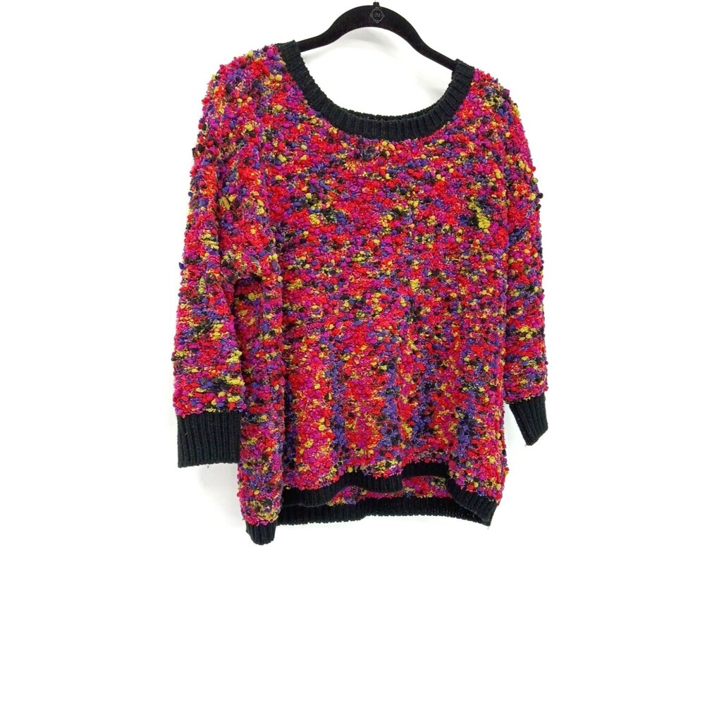 Maximalist Artsy Boho Bouclé Sweater L Abstract Popcorn Knit Multicolor Dopamine